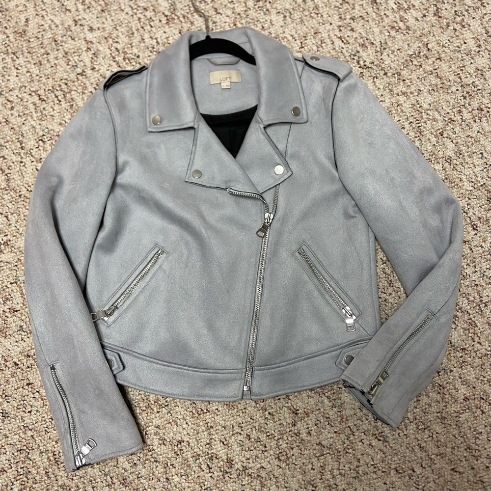 Gray Faux Suede Moto Jacket